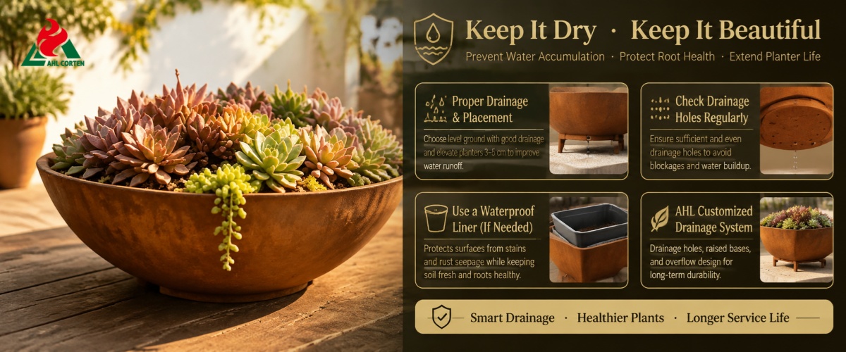 Strictly Prohibit Prolonged Water Accumulation of Corten Steel Planter